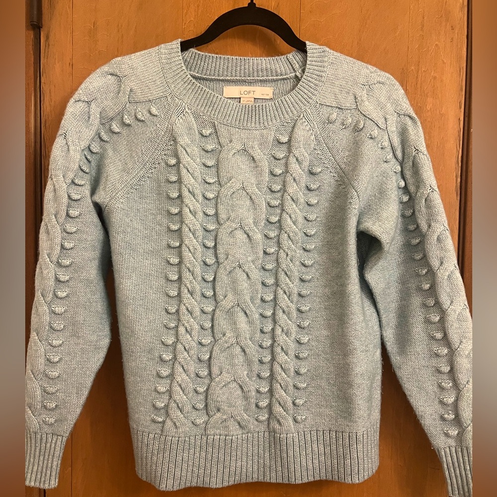 The Loft Light Blue Cable Knit Sweater Petite Small